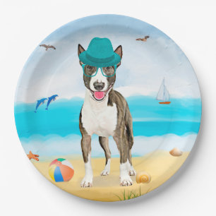 Prato De Papel Cão Bull Terrier na Praia