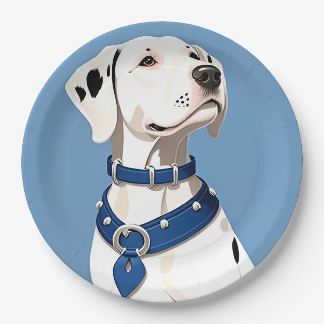 Prato De Papel Cão Dalmata com Coleira Azul (Frente)