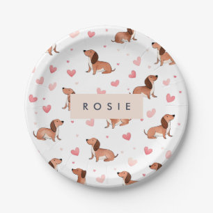 Prato De Papel Cão de Dachshund Cute Personalizado Monograma