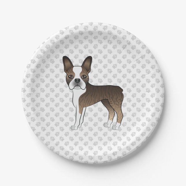 Prato De Papel Cão de desenho animado fofo do Boston Terrier Marr (Frente)