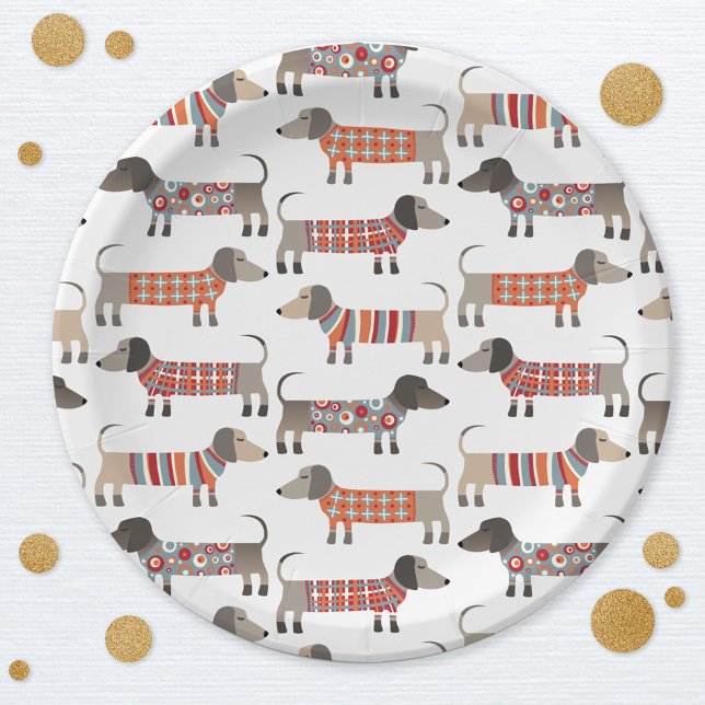 Prato De Papel Cão de linguiça de salsicha de Dachshund (Dachshund Wiener Sausage Dog fun party paper plates)