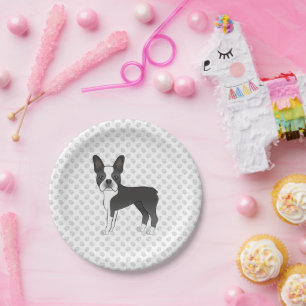 Prato De Papel Cão e patas de Cartoon Black and White Boston Terr