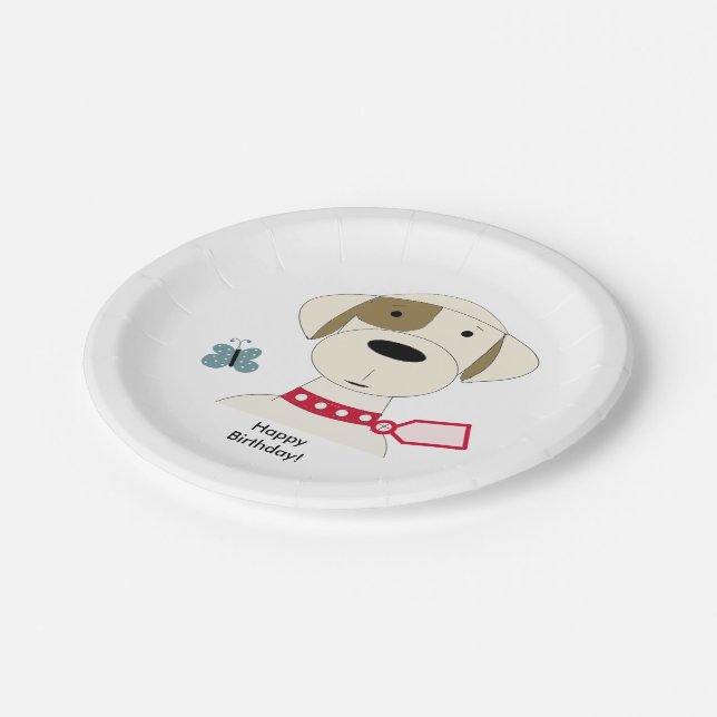 Prato De Papel Cão legal com um colarinho vermelho (Inclinado)