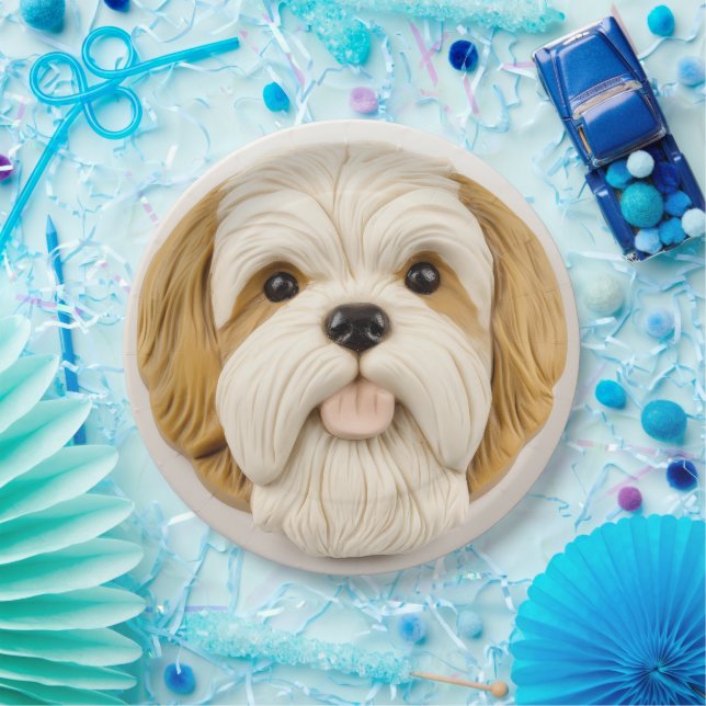 Prato De Papel Cão Lhasa Apso 3D Inspirado (Festa)
