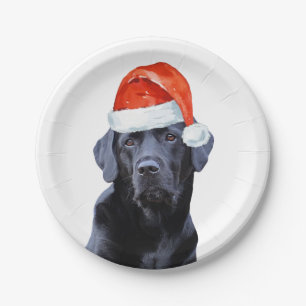 Prato De Papel Cão Papais noeis de Feriado Negro de Natal Labrad