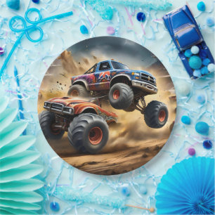Prato De Papel Caos nas Rodas: Monster Truck Smash Derby,