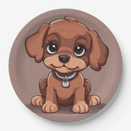 Prato De Papel Cãozinho castanho-branco