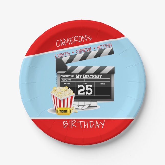 Prato De Papel Capacete de Filme Popcorn 25 Birthday (Frente)