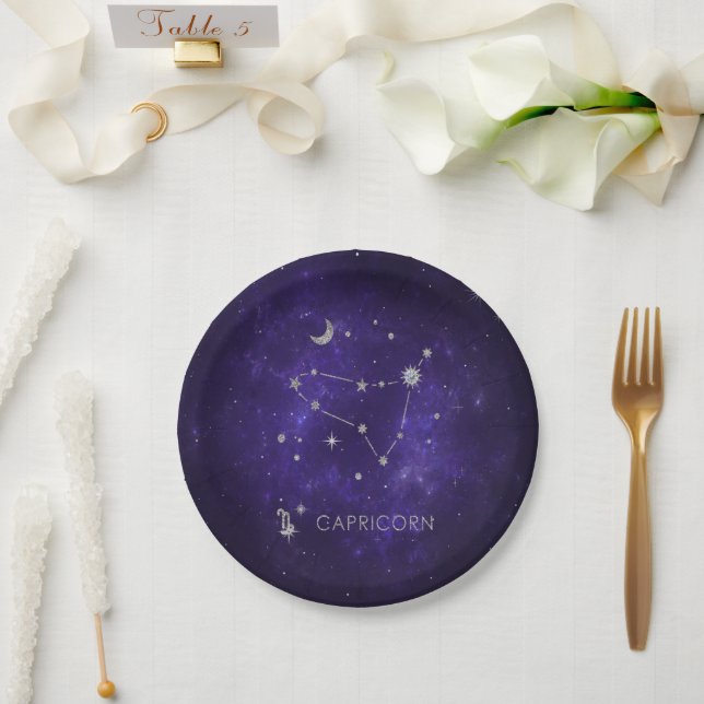 Prato De Papel Capricórnio Roxo | Astrologia Horóscopo (Casamento)