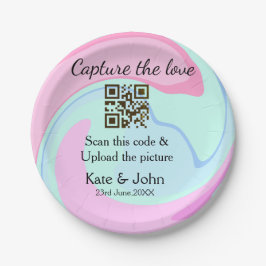 Prato De Papel Capturar a combinação azul-rosa do marble add QR s