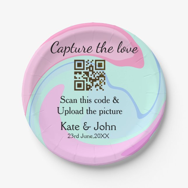 Prato De Papel Capturar a combinação azul-rosa do marble add QR s (Frente)