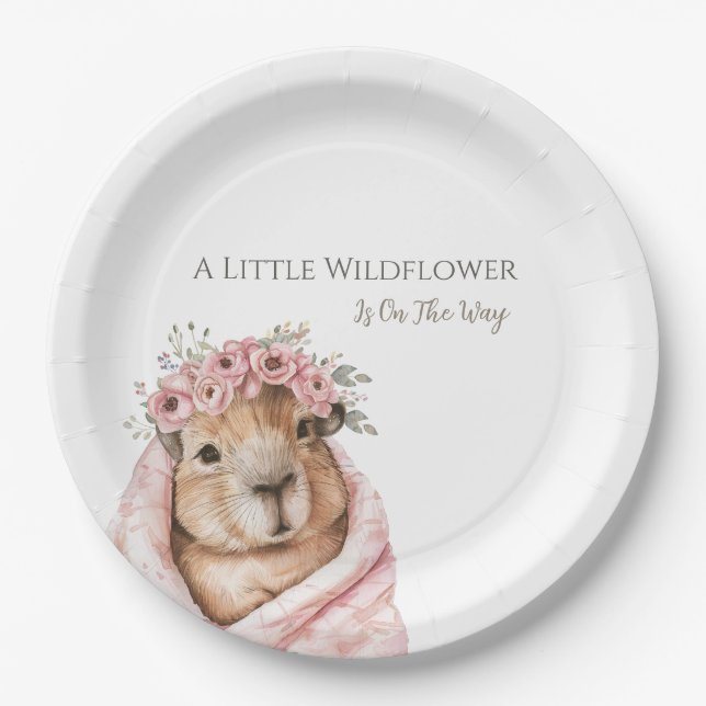 Prato De Papel Capybara Baby Shower • Wildflower Paper Plate (Frente)