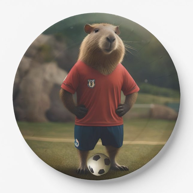 Prato De Papel "Capybara com Ponta de Goal: A Estrela de Futebol  (Frente)