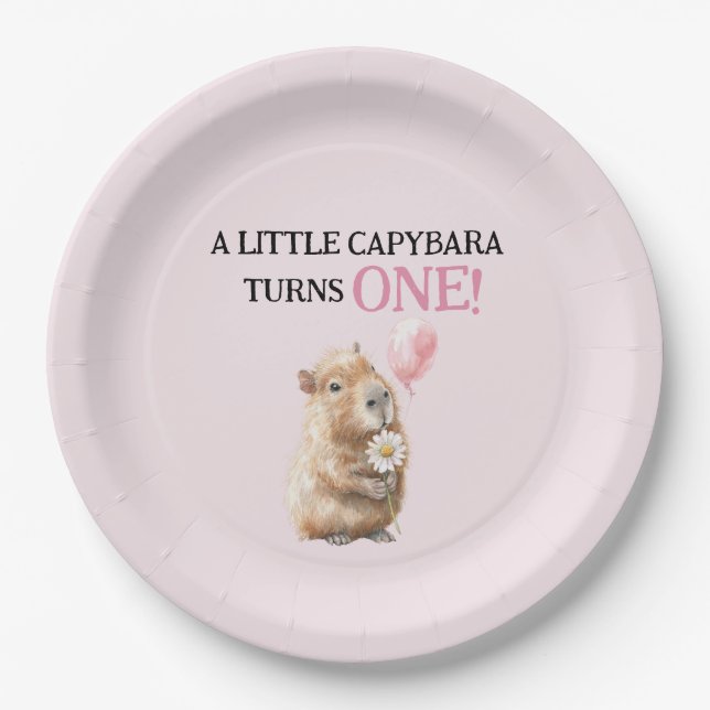 Prato De Papel Capybara First Birthday  (Frente)