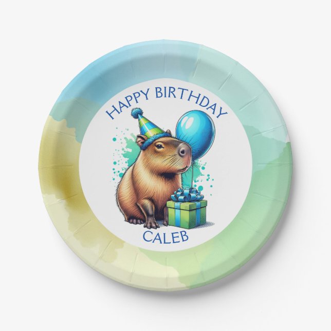 Prato De Papel  Capybara Themed Boy's Birthday Party Personalized (Frente)