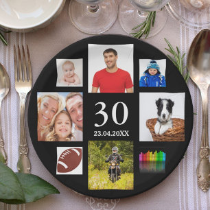 Prato De Papel cara de colagem de fotos do aniversário de 30 ano
