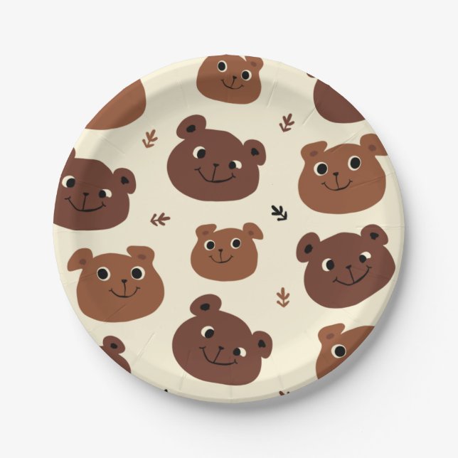 Prato De Papel Cara de urso engraçado (Frente)
