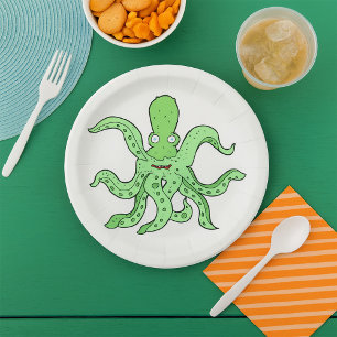 Prato De Papel Caractere Octopus Verde Quirky Sea Monster