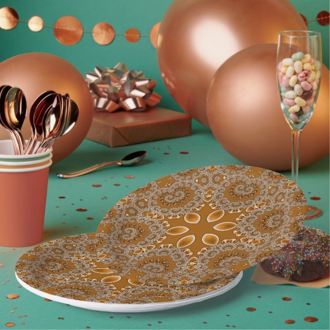 Prato De Papel Caramel Fractal Lace  (Múltiplo)