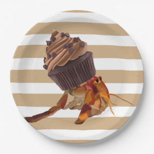 Prato De Papel Caranguejo-Mouro-Bonito Com Cupcake De Chocolate