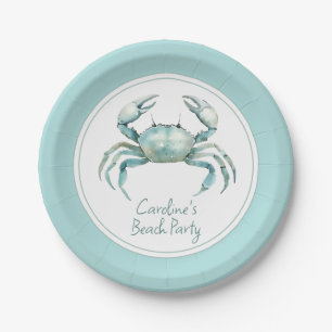 Prato De Papel Caranguejo Personalizado em Aquarela Costeira