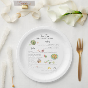 Prato De Papel Cardápio de Casamento Ilustrado e Personalizado