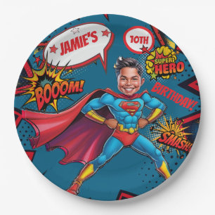 Prato De Papel Caricatura de Super-Herói de Meninos Personalizado