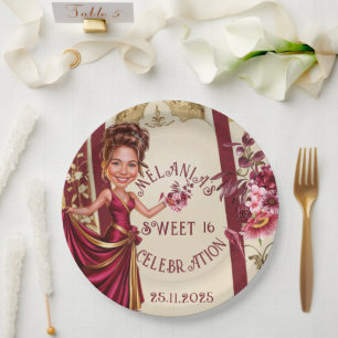 Prato De Papel Caricatura Fotográfica Elegante Sweet 16 com Desta