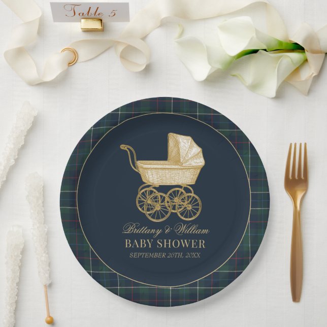 Prato De Papel Carrinho de Bebê Antigo Churrasco de Bebê Clássico (Casamento)