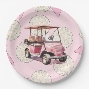Prato De Papel Carrinho de golfe rosa para jogador feminino