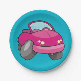 Prato De Papel Carro cor-de-rosa dos desenhos animados