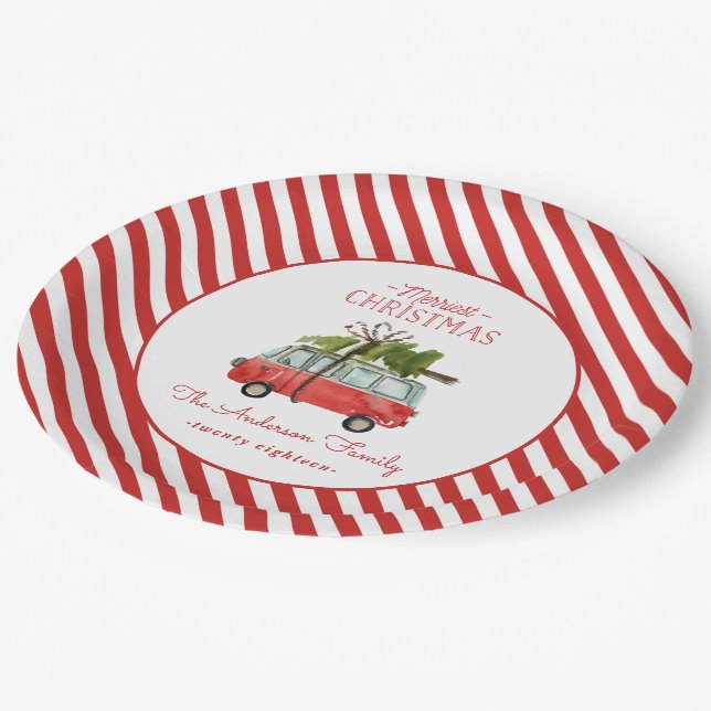 Prato De Papel carro de aquarela do natal mais divertido (Inclinado)