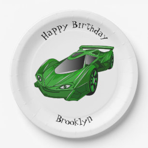 Prato De Papel Carro desportivo verde com ilustração aerofoil