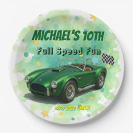 Prato De Papel Carro Festa de aniversário Verde de 10 anos