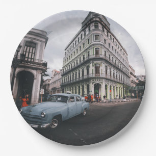 Prato De Papel Carro vintage Clássico Azul Cityscape