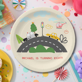 Prato De Papel Carros e veículos no aniversário do garoto da estr