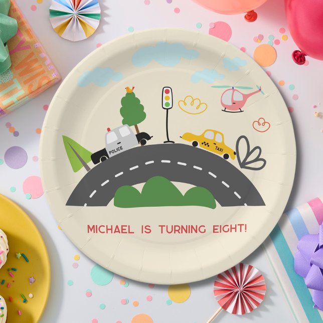 Prato De Papel Carros e veículos no aniversário do garoto da estr (Criador carregado)