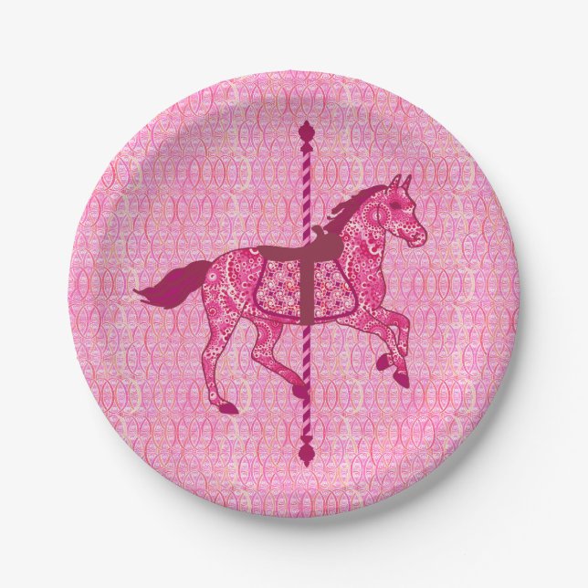 Prato De Papel Carrossel Horse - Rosa Fuchsia (Frente)