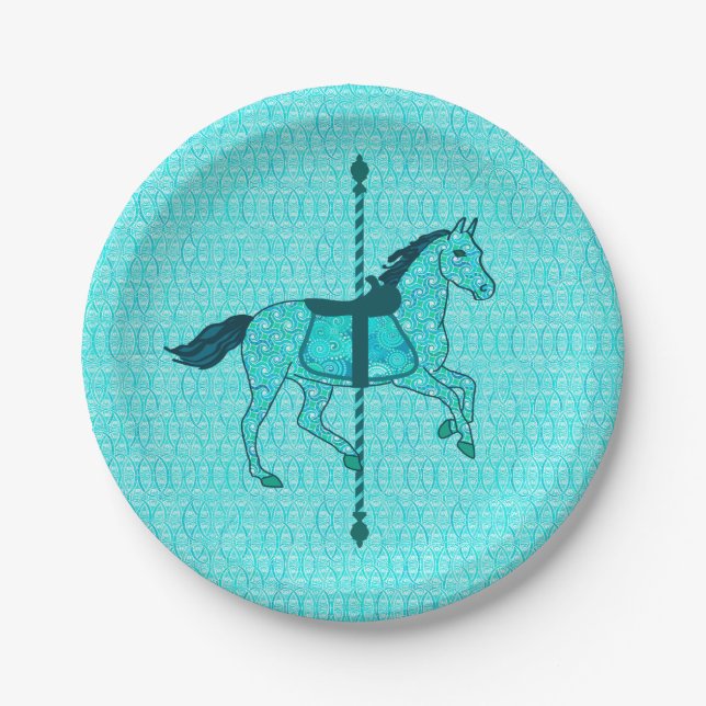 Prato De Papel Carrossel Horse - Turquesa e Aqua (Frente)