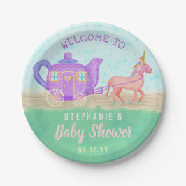 Prato De Papel Carruagem do Chá de fraldas do Tea Party Unicorn