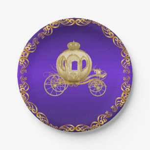 Prato De Papel Carruagem Real de Ouro Roxo