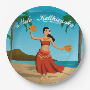 Prato De Papel Cartão havaiano de Mele Kalikimaka do vintage