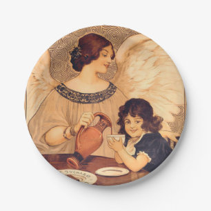 Prato De Papel Cartaz Antigo do Anjo do Chocolate Francês: Arte V