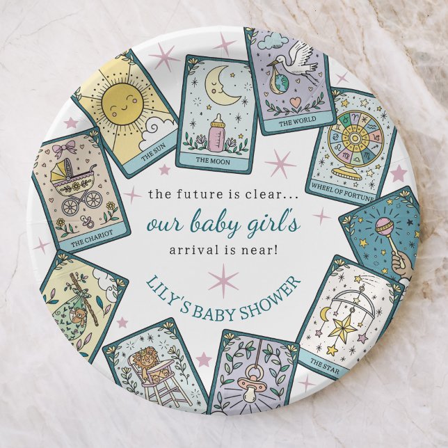 Prato De Papel Cartões de Tarot para Chás de Bebê Menina (Criador carregado)
