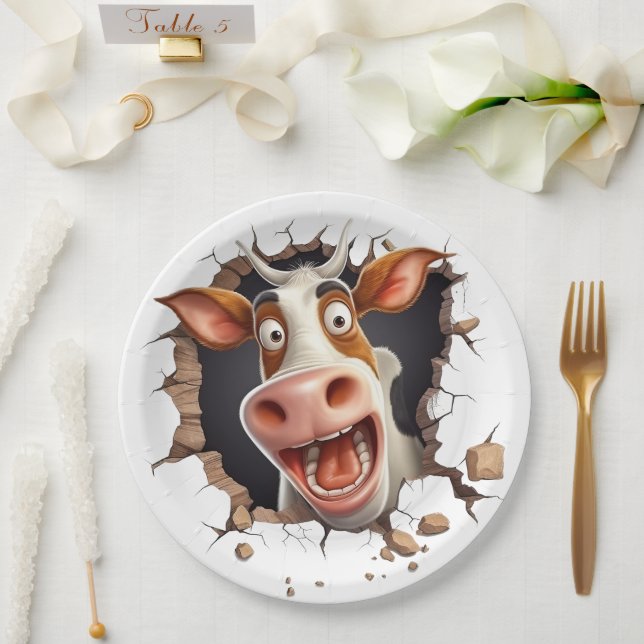 Prato De Papel Cartografia engraçada de vaca louca enfrenta agric (Casamento)