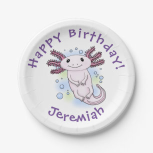 Prato De Papel Cartoon axolotel rosa adorável