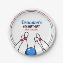 Cartoon Blue & Red Boliche Kids 6 de aniversário