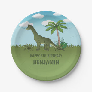 Prato De Papel Cartoon Brachiosaurus Dinossauro Aniversário Infan