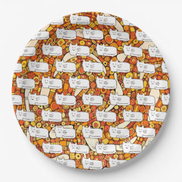 Prato De Papel Cartoon Cats Doodle Line Drawing