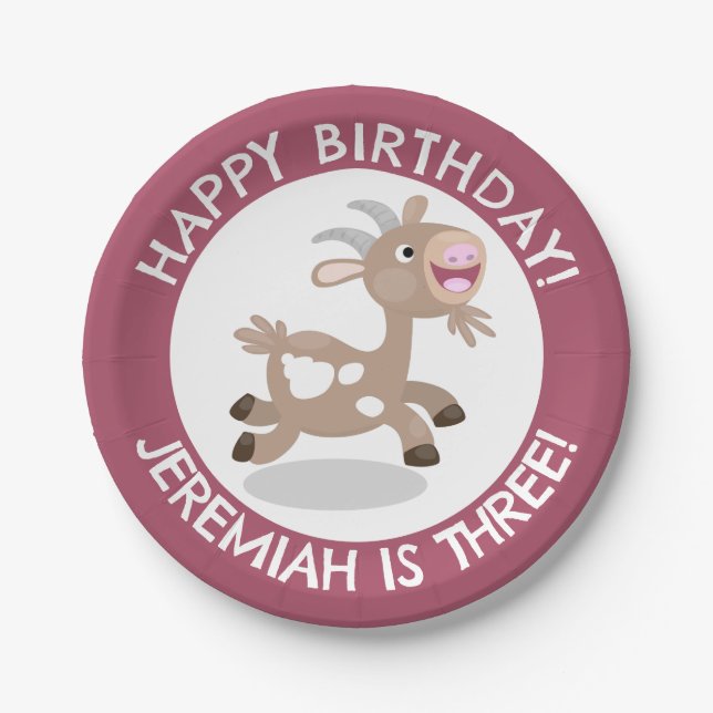 Prato De Papel Cartoon de cabra bonitinha personalizado aniversár (Frente)